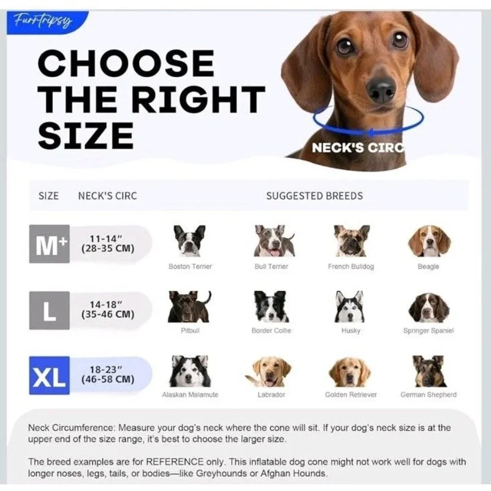 Inflatable Pet Cone Collar Dogs & Cats - Size XL - Post Surgery, Rashes, Injury